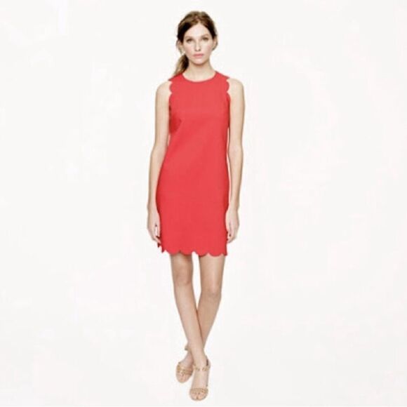 J. Crew Red Scalloped Shift Mini Dress Women Size 4 - Picture 1 of 10